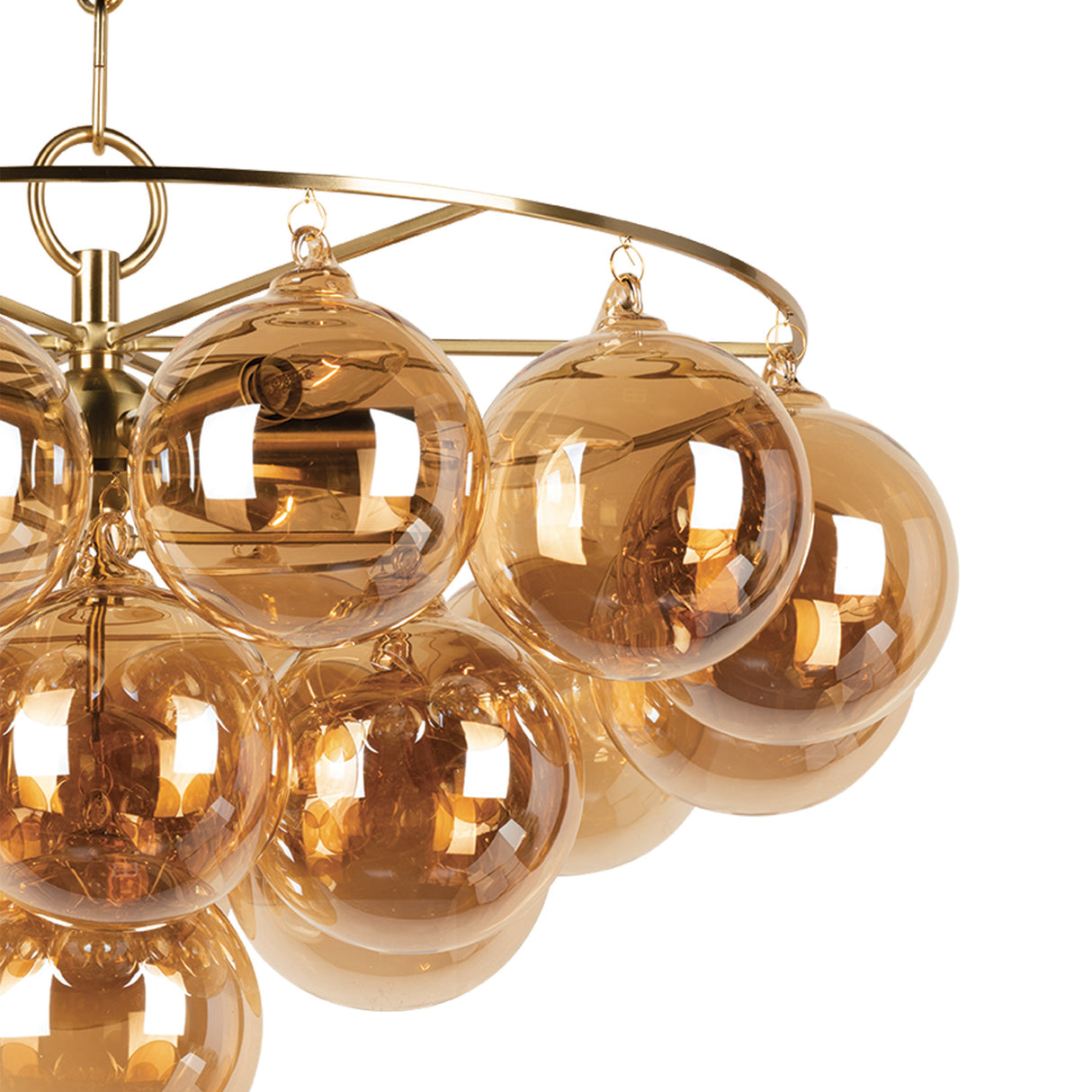 Kassia 6 Light Chandelier 23", Aged Brass and Mirrored Champagne Glass