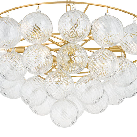 Kassia 9 Light Chandelier 32", Aged Brass and Clear Swirled Glass