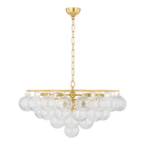Kassia 9 Light Chandelier 32", Aged Brass and Clear Swirled Glass