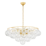 Kassia 9 Light Chandelier 32", Aged Brass and Clear Swirled Glass