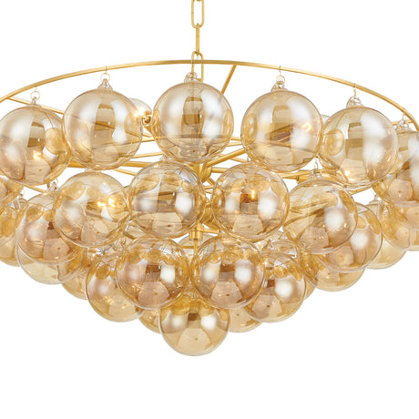 Kassia 9 Light Chandelier 32", Aged Brass and Mirrored Champagne Glass