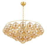Kassia 9 Light Chandelier 32", Aged Brass and Mirrored Champagne Glass