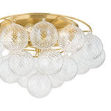 Kassia 6 Light Semi-Flush 23", Aged Brass and Clear Swirled Glass