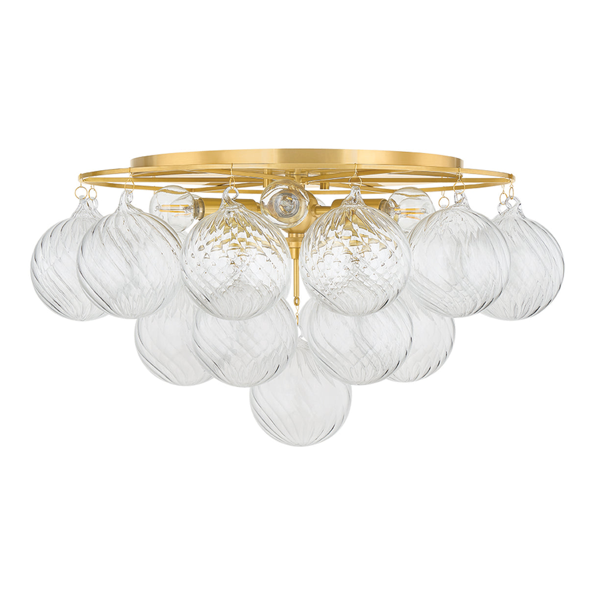 Kassia 6 Light Semi-Flush 23", Aged Brass and Clear Swirled Glass