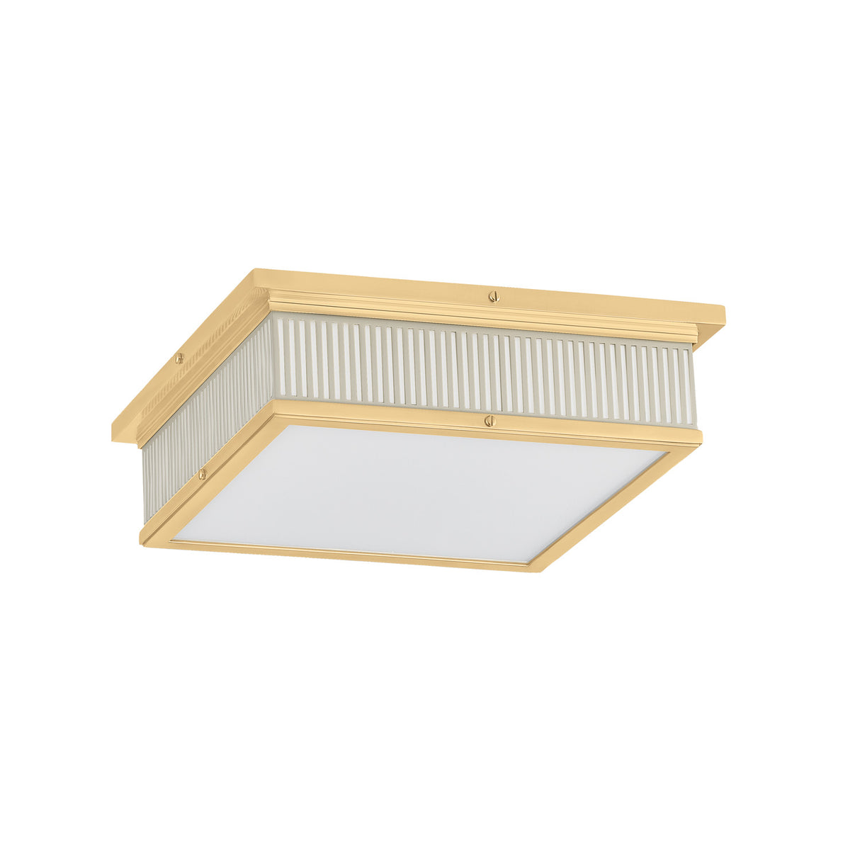 Hawthorne Square LED Flush Mount 14", Aged Brass and Off-White