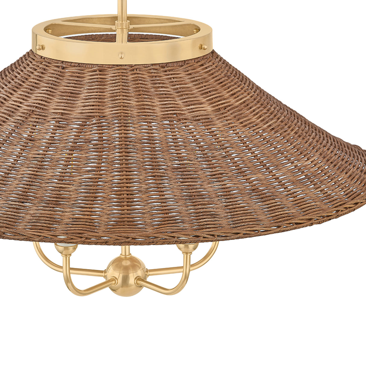 Bramble 5 Light Chandelier 28", Walnut Wicker and Aged Brass