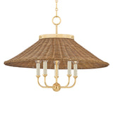 Bramble 5 Light Chandelier 28", Walnut Wicker and Aged Brass