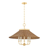 Bramble 5 Light Chandelier 28", Walnut Wicker and Aged Brass