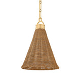 Bramble Small Pendant 10", Walnut Wicker and Aged Brass