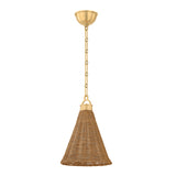 Bramble Small Pendant 10", Walnut Wicker and Aged Brass