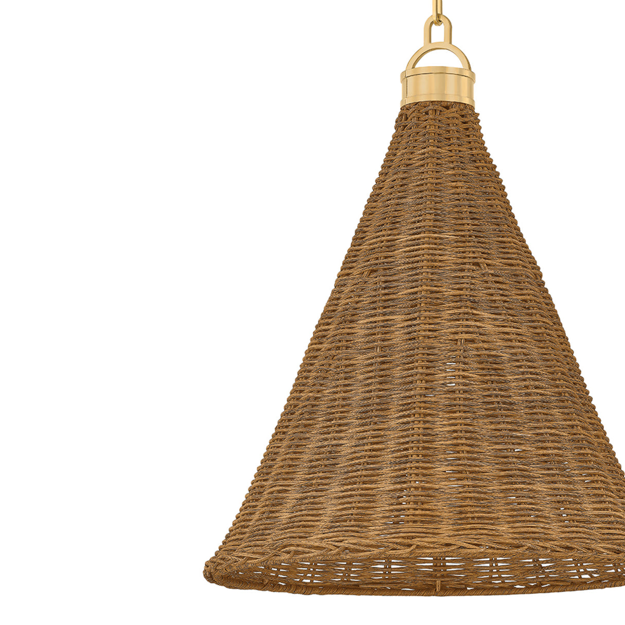 Bramble Medium Pendant 15", Walnut Wicker and Aged Brass