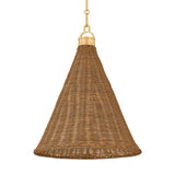 Bramble Medium Pendant 15", Walnut Wicker and Aged Brass