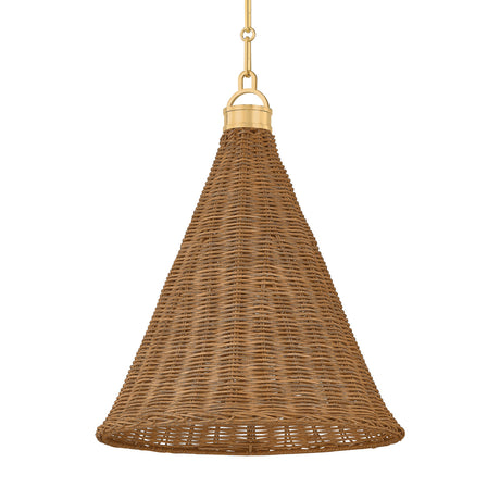Bramble Medium Pendant 15", Walnut Wicker and Aged Brass