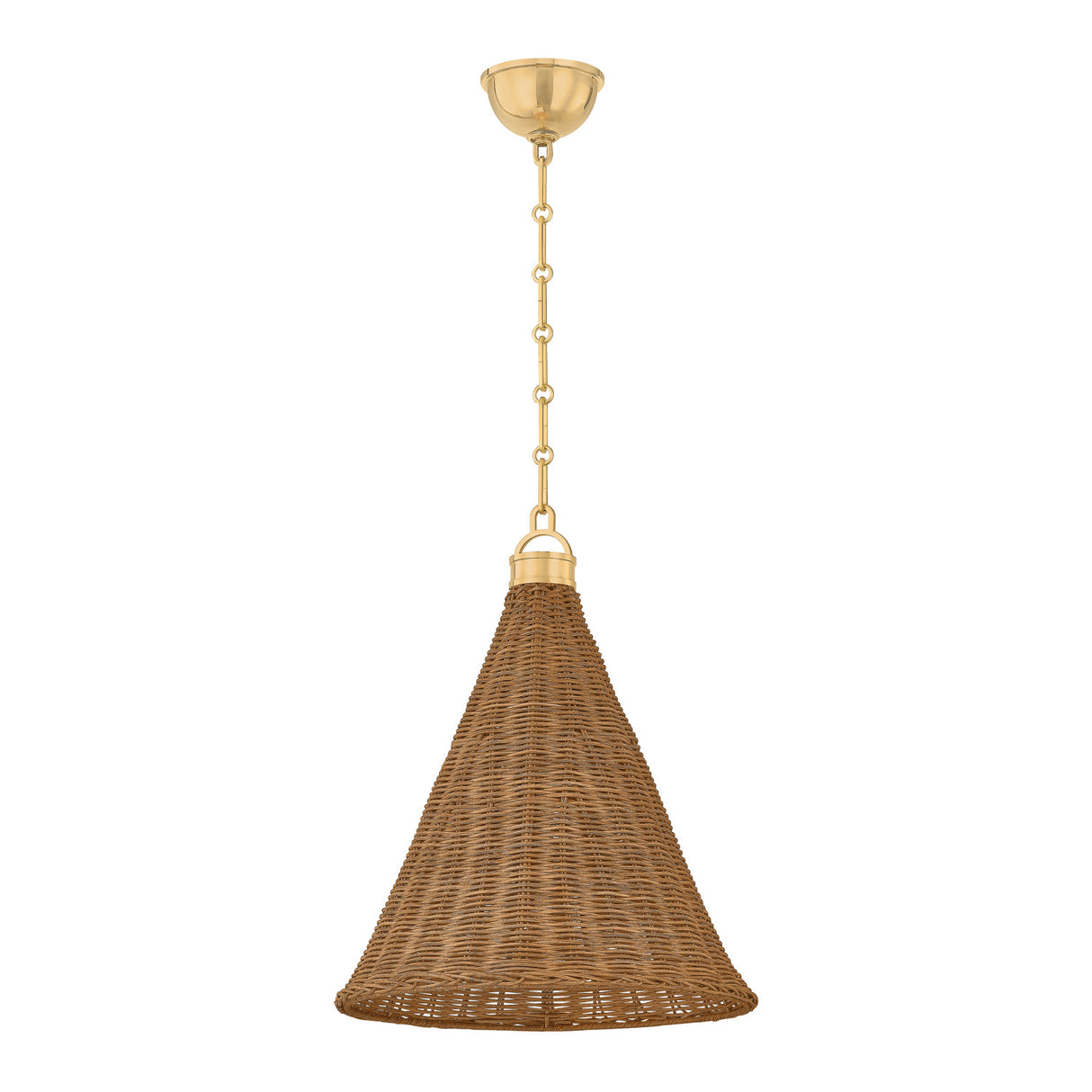 Bramble Medium Pendant 15", Walnut Wicker and Aged Brass