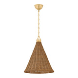 Bramble Medium Pendant 15", Walnut Wicker and Aged Brass