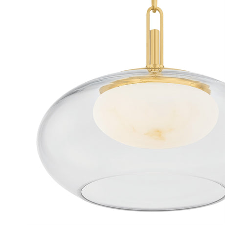 Nadia Small LED Pendant 12", Aged Brass and Alabaster