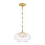 Nadia Small LED Pendant 12", Aged Brass and Alabaster