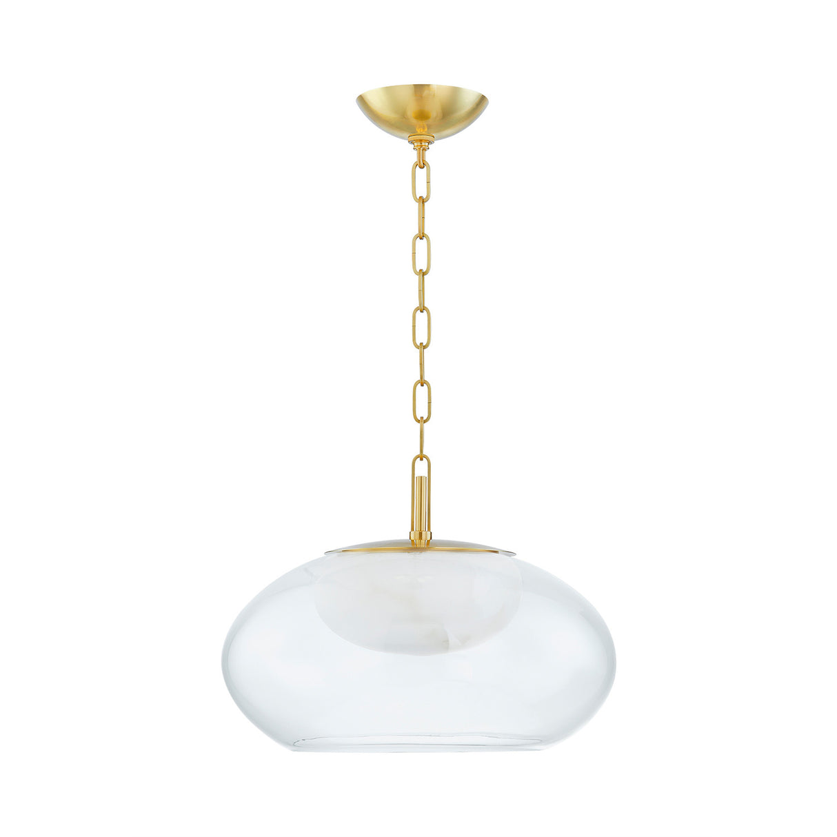 Nadia Medium LED Pendant 17", Aged Brass and Alabaster