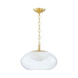 Nadia Medium LED Pendant 17", Aged Brass and Alabaster
