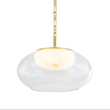 Nadia Medium LED Pendant 17", Aged Brass and Alabaster