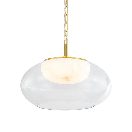 Nadia Medium LED Pendant 17", Aged Brass and Alabaster