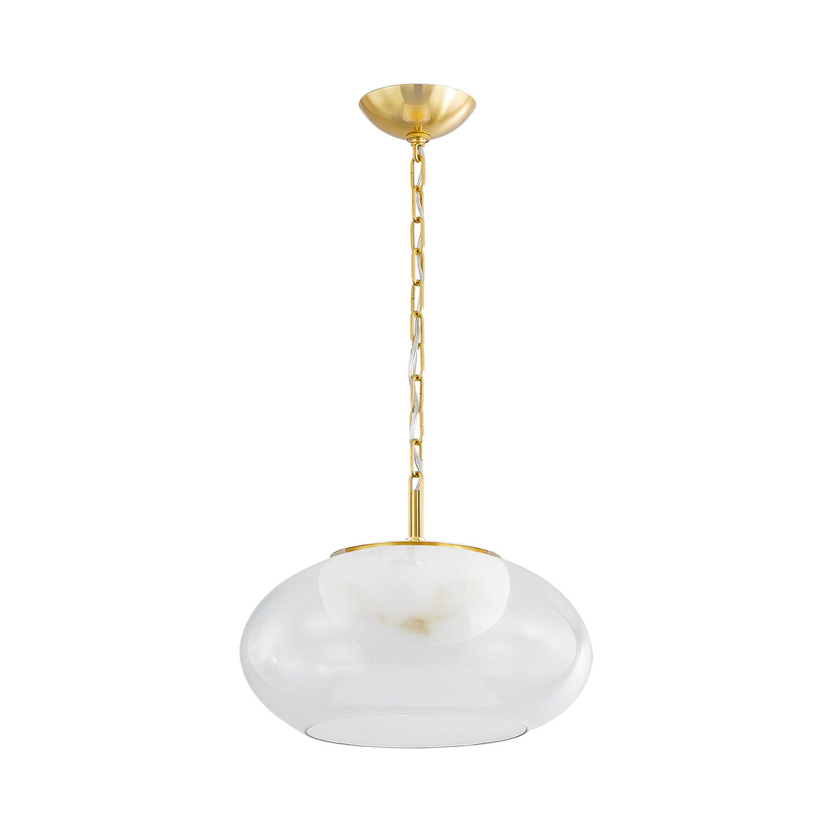 Nadia Medium LED Pendant 17", Aged Brass and Alabaster