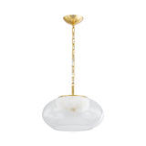 Nadia Medium LED Pendant 17", Aged Brass and Alabaster