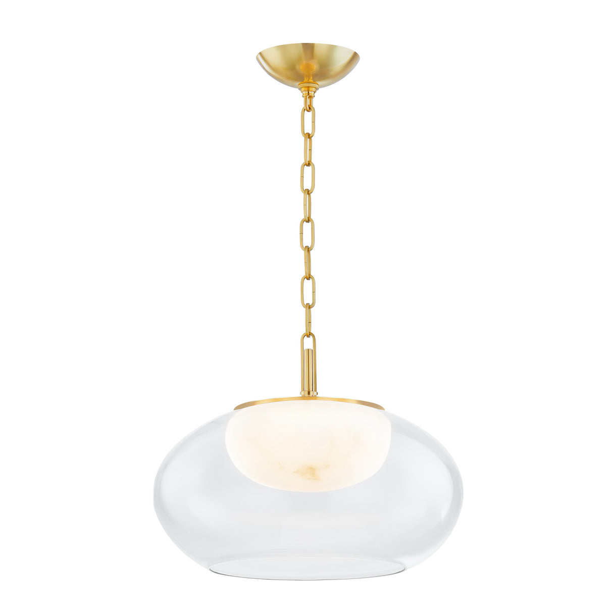 Nadia Medium LED Pendant 17", Aged Brass and Alabaster