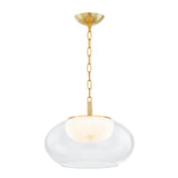 Nadia Medium LED Pendant 17", Aged Brass and Alabaster