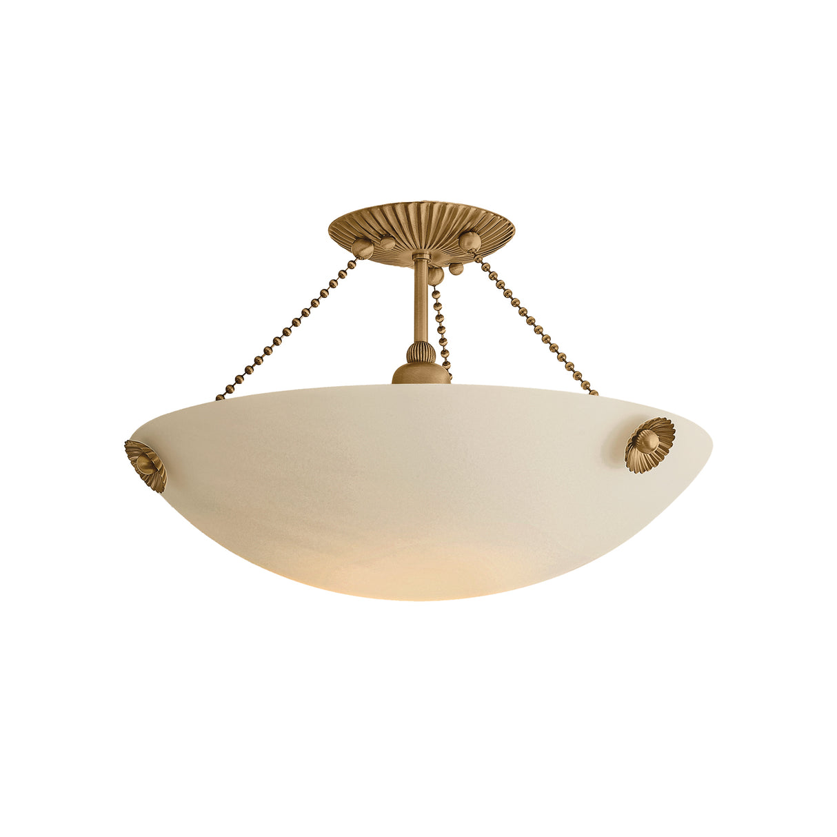 Azurae Semi-Flush 15", Patina Brass and Cloud Glass