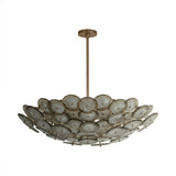 Perenna Large Chandelier 32", Patina Brass and Smoke Taupe Piastra Glass