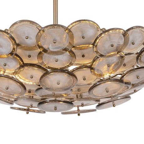 Perenna Large Chandelier 32", Patina Brass and Smoke Taupe Piastra Glass