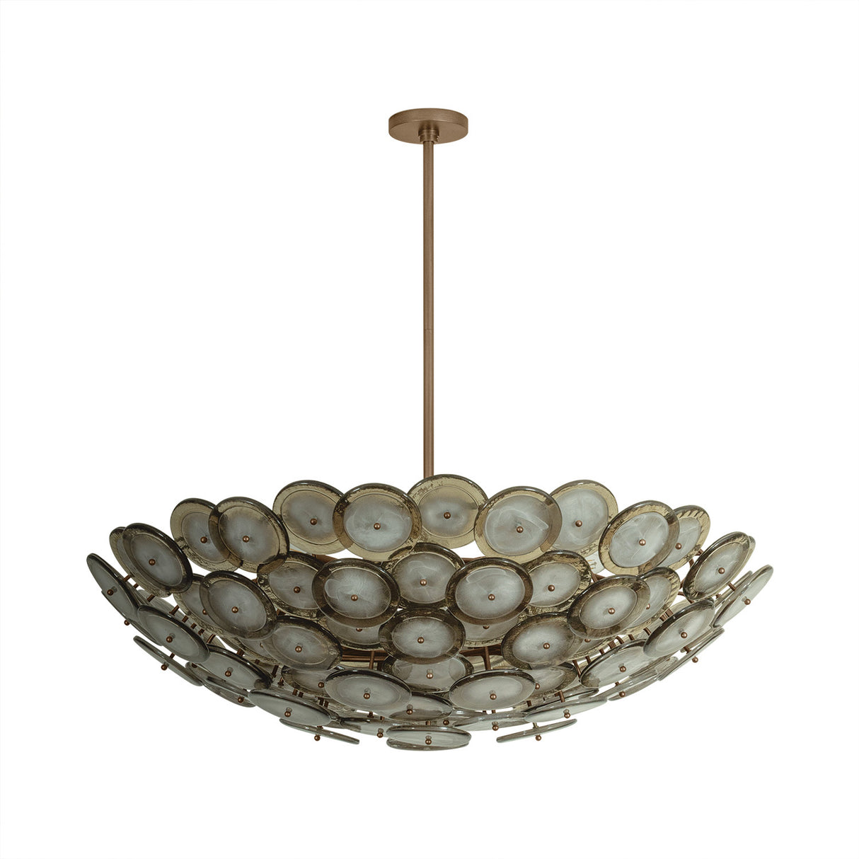 Perenna Oversized Chandelier 40", Patina Brass and Smoke Taupe Piastra Glass
