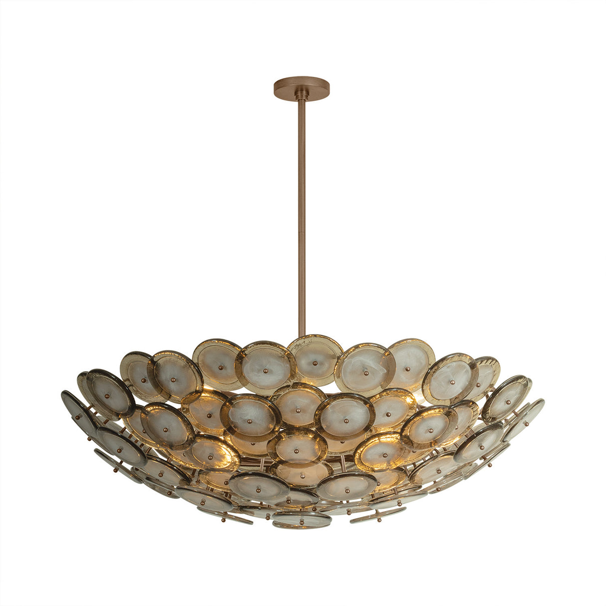 Perenna Oversized Chandelier 40", Patina Brass and Smoke Taupe Piastra Glass