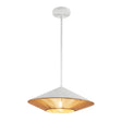 Sunita MCM pendant with 15" wide saucer shaped white metal and brown rope shade.