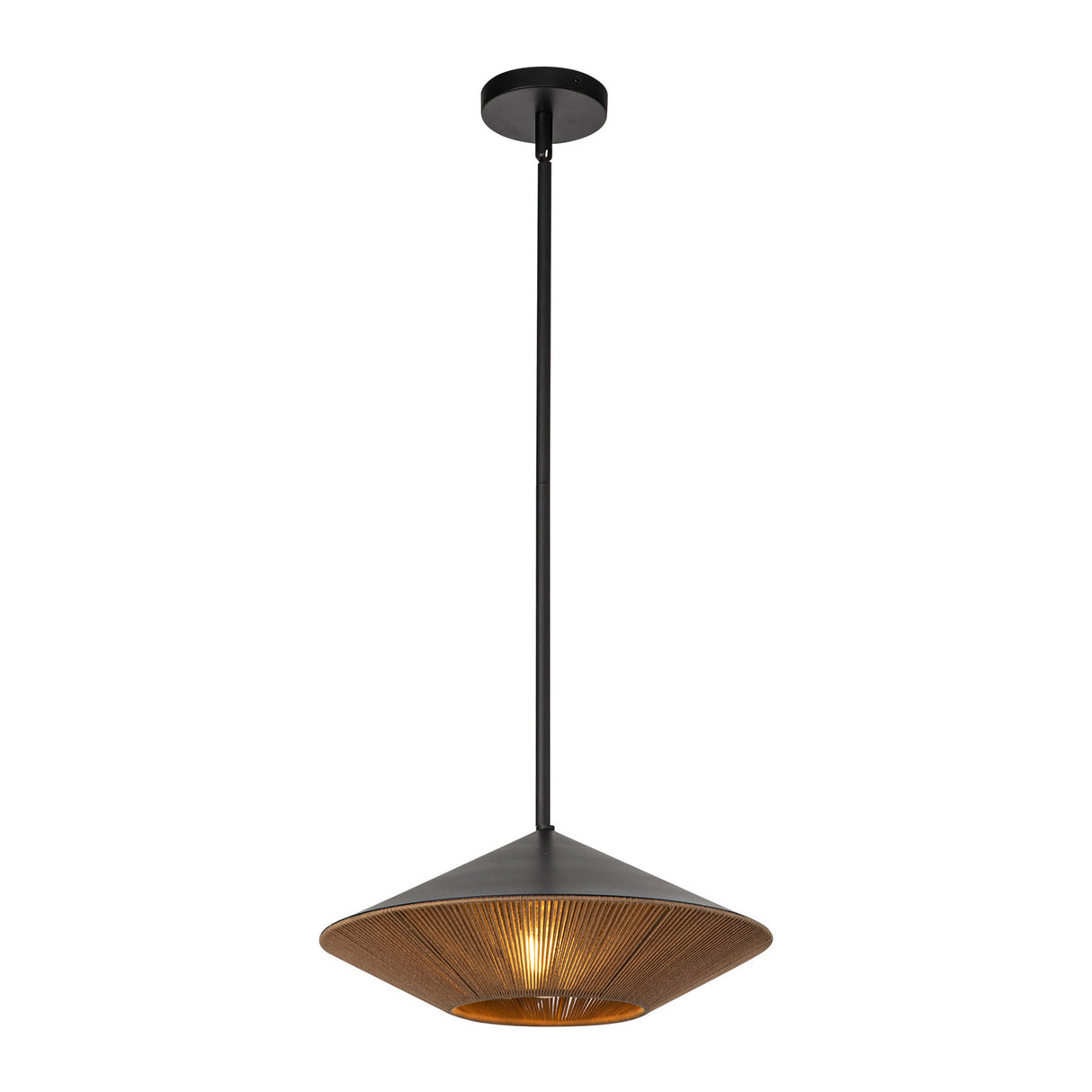 Sunita Medium Pendant 15", Matte Black and Rope