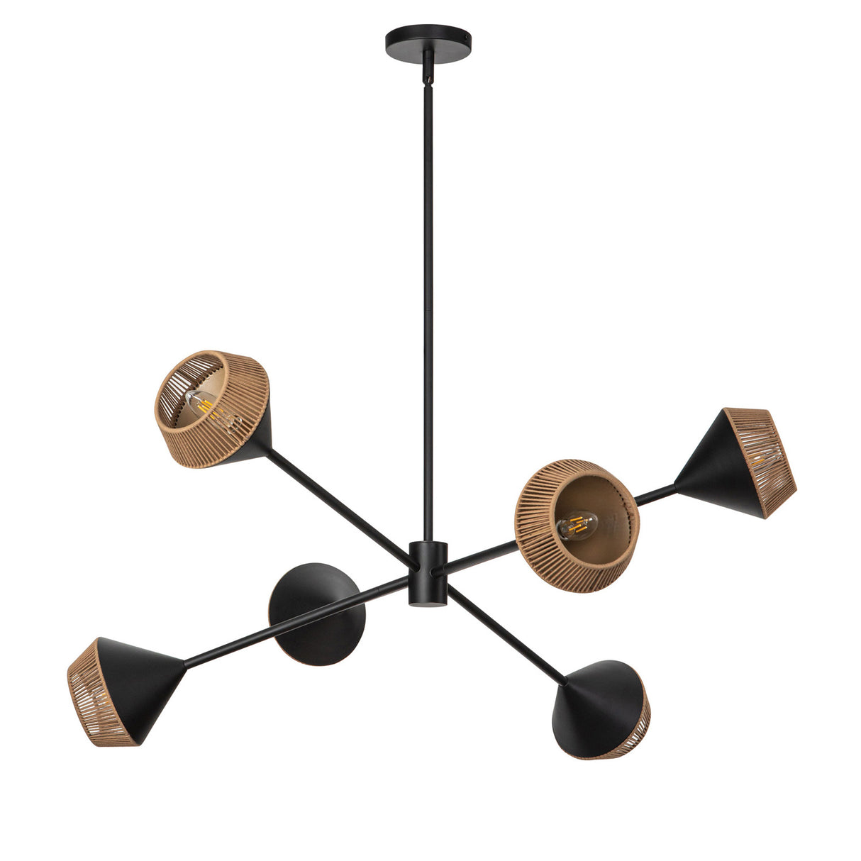 Sunita 6 Light Chandelier 38", Matte Black and Rope