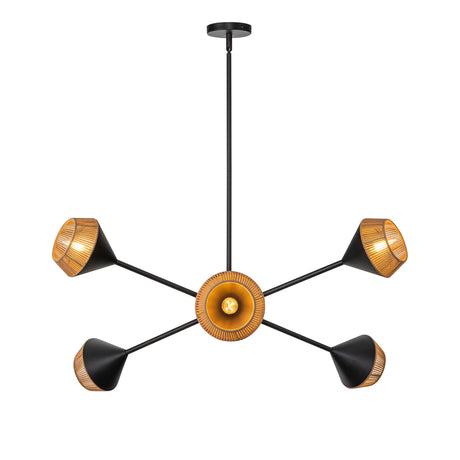 Sunita 6 Light Chandelier 38", Matte Black and Rope