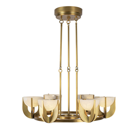 Armand LED Chandelier 28", Vintage Brass and Alabaster