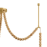 Wilhelmina 3 Light Swag Chandelier, Aged Brass, Oak, and Cloud Glass