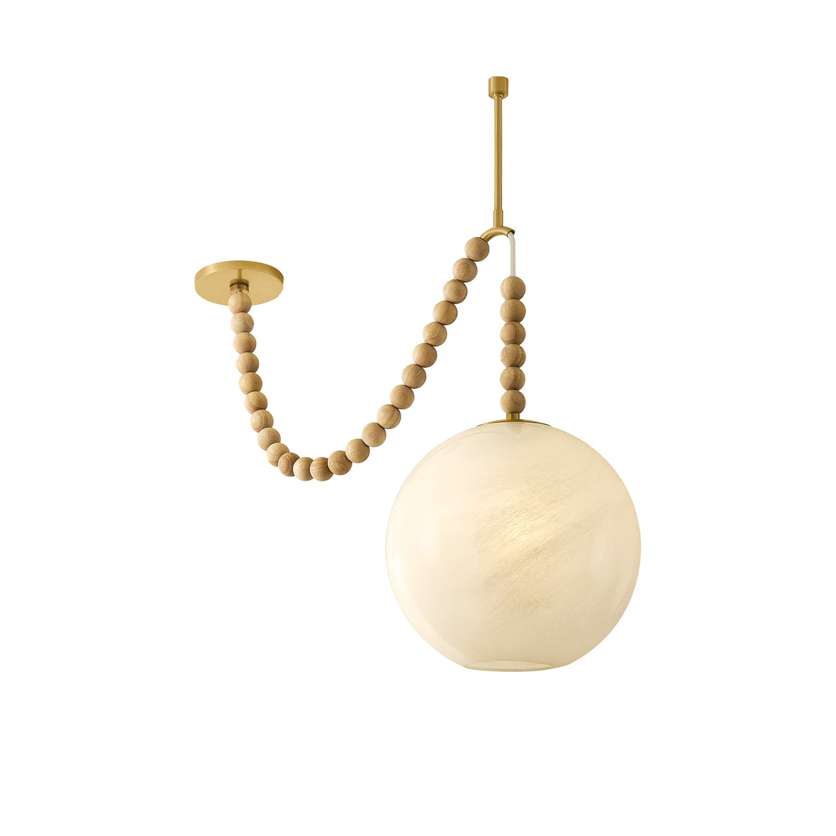 Wilhelmina Swag Pendant, Aged Brass, Oak, and Cloud Glass