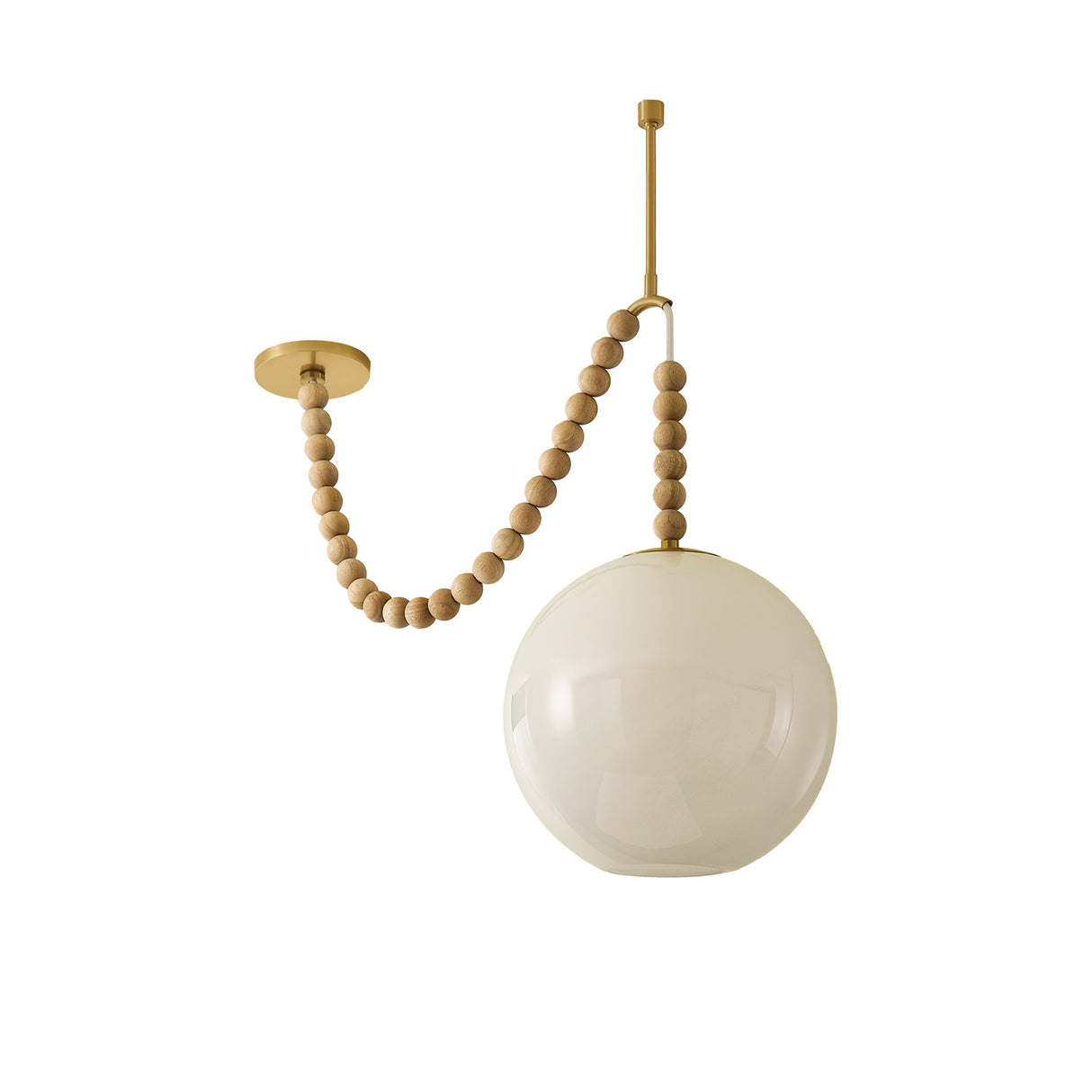 Wilhelmina Swag Pendant, Aged Brass, Oak, and Cloud Glass