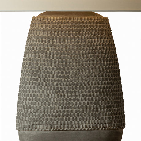Kian Table Lamp 27", Textured Gray Ceramic and Patina Brass