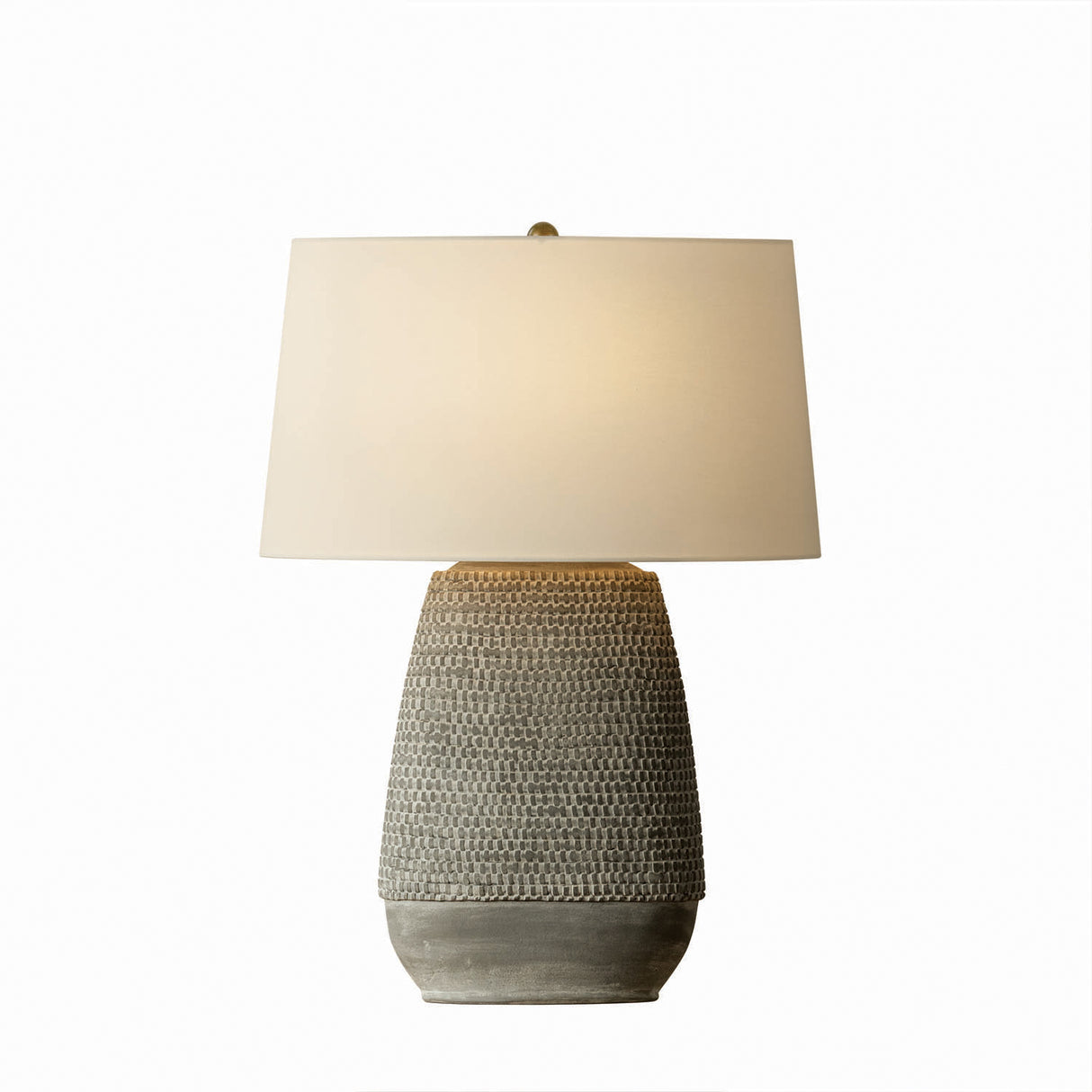 Kian Table Lamp 27", Textured Gray Ceramic and Patina Brass
