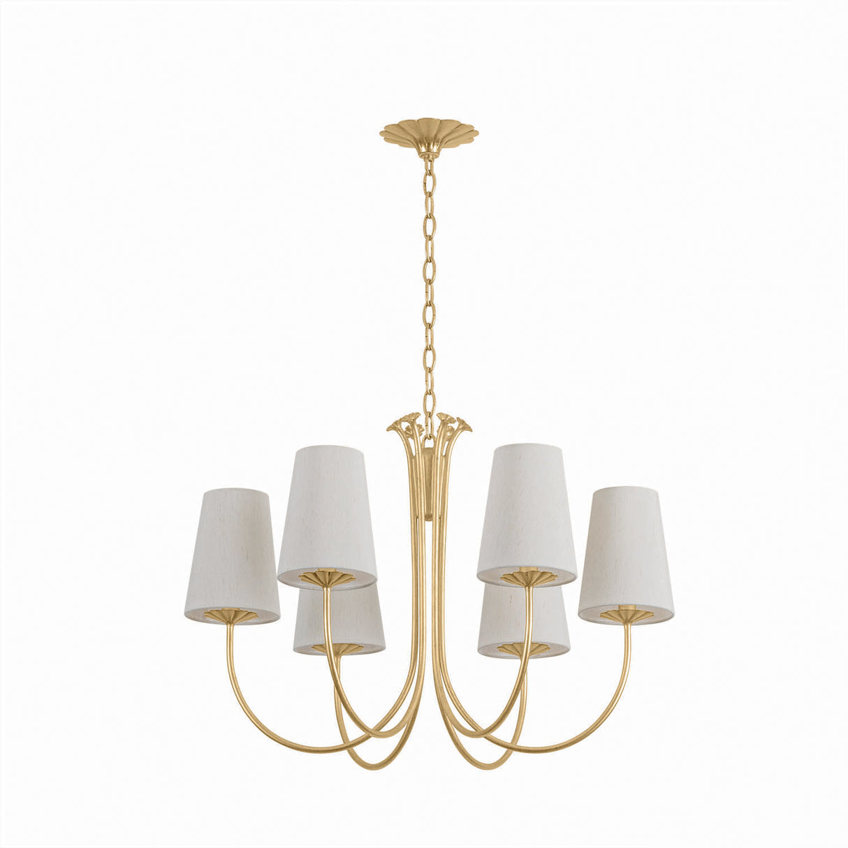 Catherine 6 Light Chandelier 28", Gold Leaf and Raw Silk