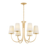 Catherine 6 Light Chandelier 28", Gold Leaf and Raw Silk
