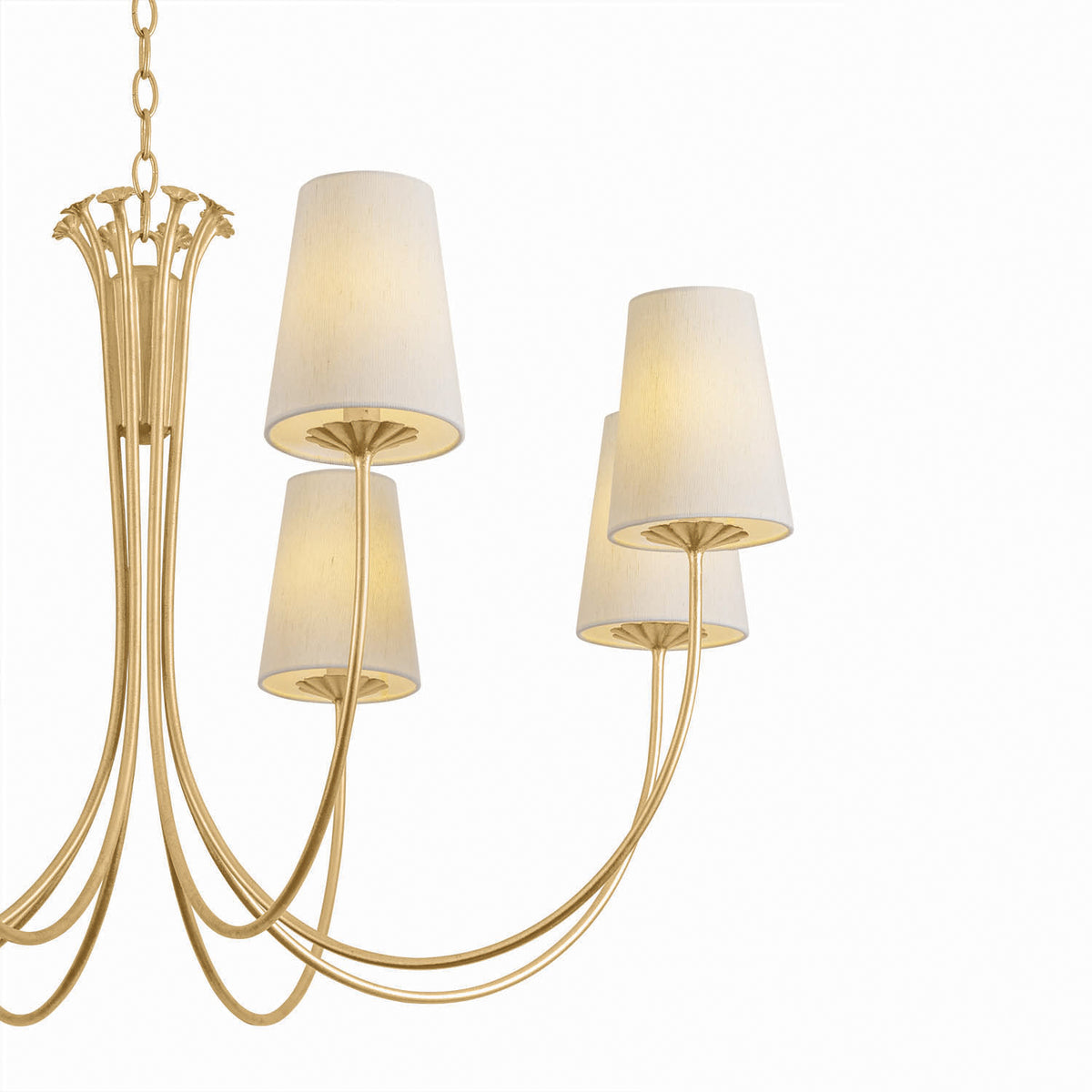 Catherine 8 Light Chandelier 40", Gold Leaf and Raw Silk