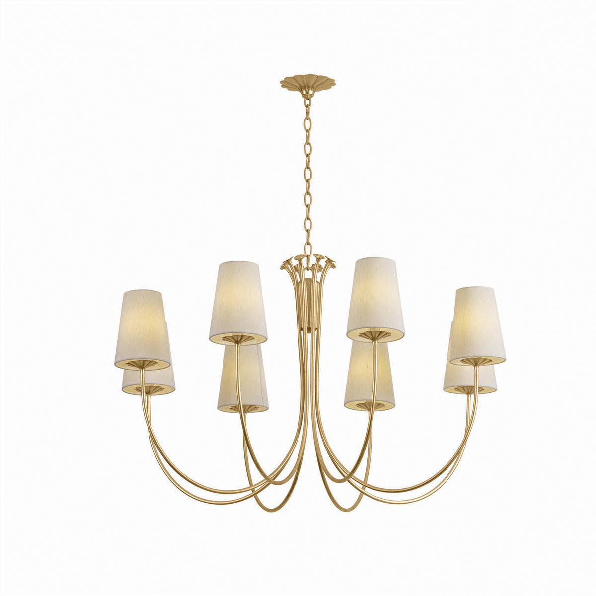 Catherine 8 Light Chandelier 40", Gold Leaf and Raw Silk
