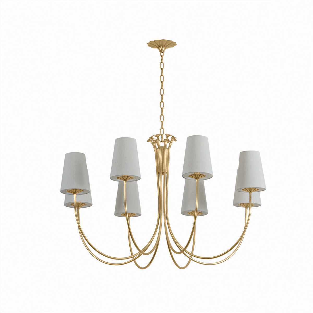 Catherine 8 Light Chandelier 40", Gold Leaf and Raw Silk