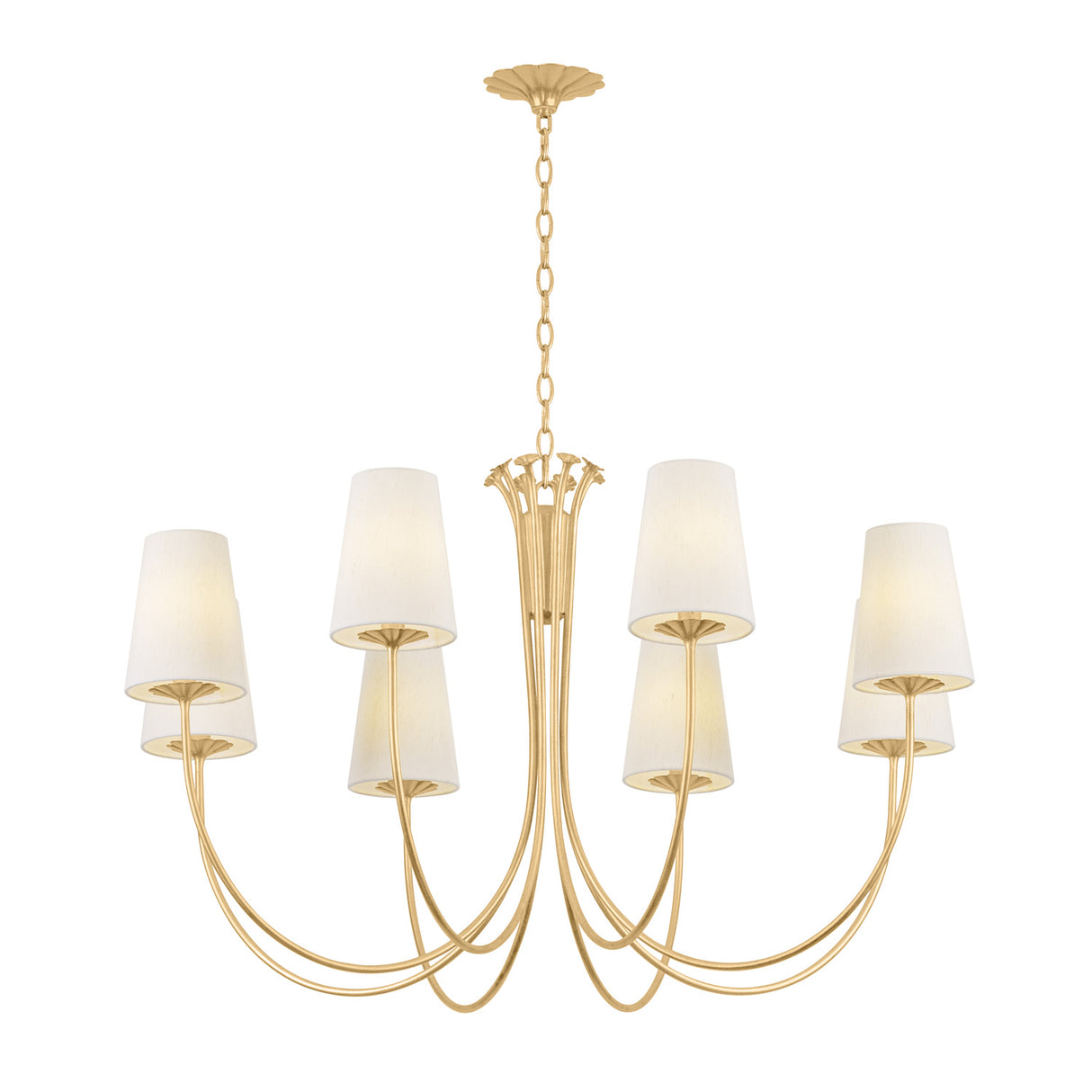 Catherine 8 Light Chandelier 40", Gold Leaf and Raw Silk